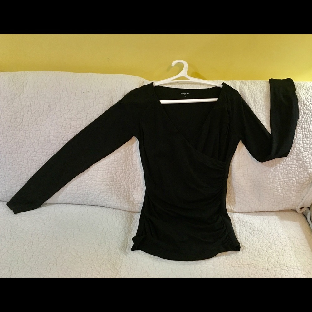 Garnet Hill XS Faux Wrap Black Top NWOT